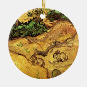 Field with Two Rabbits by Vincent van Gogh Ceramic Tree Decoration