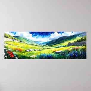"Fielddale" Wide Landscape Yorkshire Dales Scene Poster