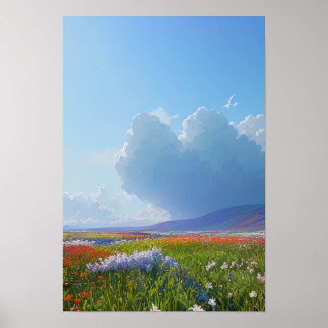 Fields of Flowers and Mystical Clouds Poster (Front)