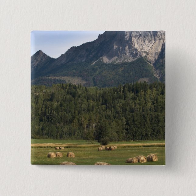 Fields with bailed hay, Alberta, Canada 15 Cm Square Badge (Front)