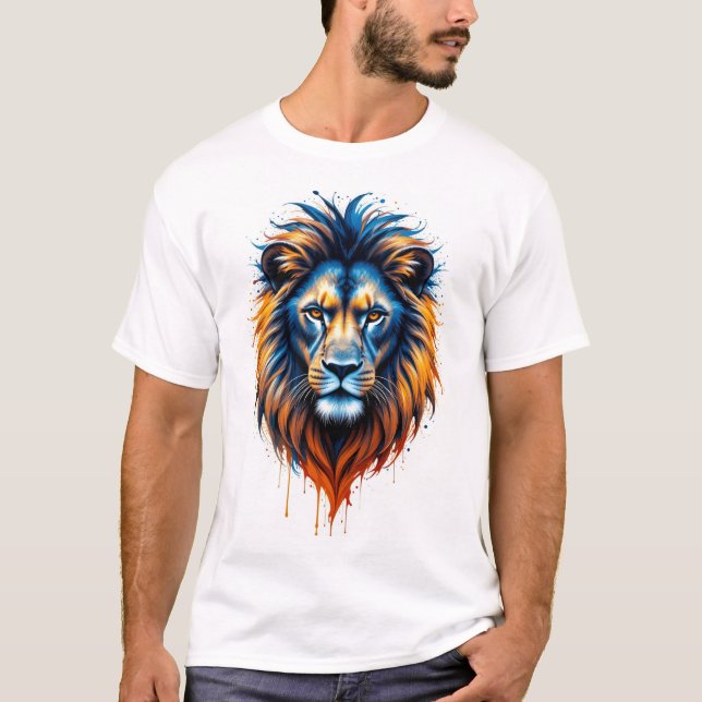 Fierce Abstract Lion – Vibrant Paint Splash T-Shir T-Shirt (Front)