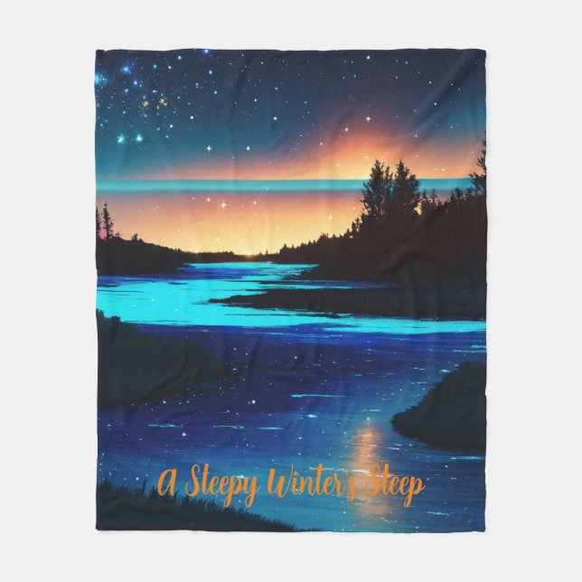 Fierce Abstract River with Magical Stars Sunset - Fleece Blanket (Front)