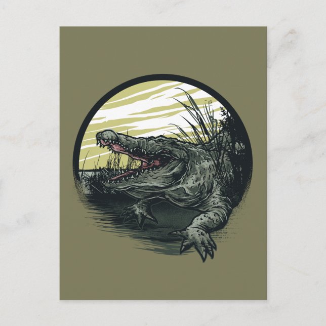 Fierce Alligator Swamp Illustration Art Postcard (Front)