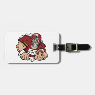 Fierce American Football Player Breaking Through Luggage Tag