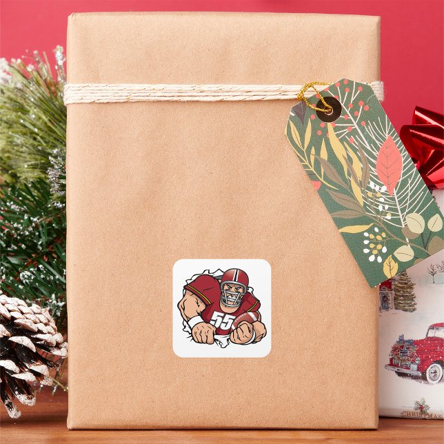 Fierce American Football Player Breaking Through  Square Sticker (Creator Uploaded)