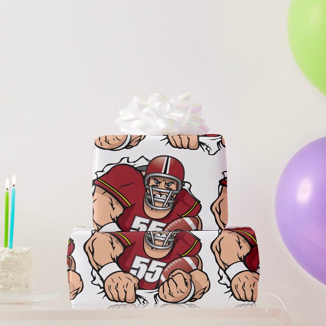 Fierce American Football Player Breaking Through  Wrapping Paper (Creator Uploaded)