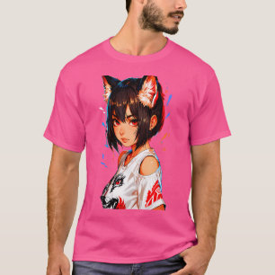 Fierce Anime Girl With Fox Ears And Wolfs T-Shirt