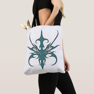 Fierce Aquamarine Tribal Line Art Illustration Tote Bag