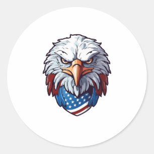 Fierce Bald Eagle Head with USA Bandanna Classic Round Sticker