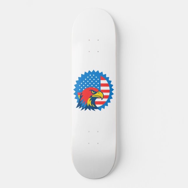 Fierce Bald Eagle on Round USA Flag Skateboard (Front)