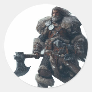 Fierce Barbarian Warrior with Ancient Axe  Classic Round Sticker