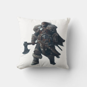 Fierce Barbarian Warrior with Ancient Axe Cushion