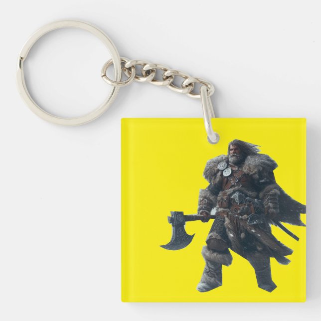 Fierce Barbarian Warrior with Ancient Axe  Key Ring (Front)