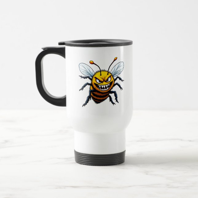  Fierce Bee Cartoon Illustration Travel Mug (Left)