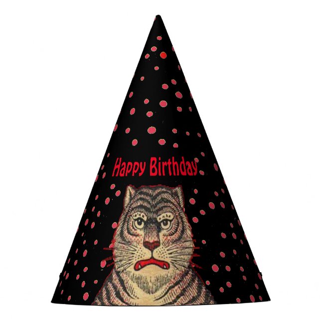 Fierce Birthday Asian Tiger Stripes Red Dots Party Hat (Front)