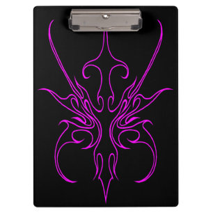 Fierce Black and Pink Tribal Line Art Illustration Clipboard