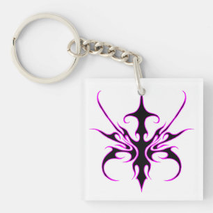 Fierce Black and Pink Tribal Line Art Illustration Key Ring