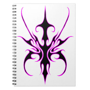 Fierce Black and Pink Tribal Line Art Illustration Notebook