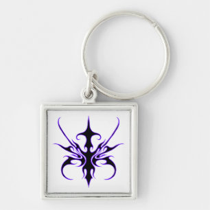 Fierce Black and Purple Tribal Line Art Key Ring
