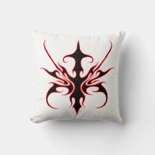 Fierce Black and Red Tribal Line Art Illustration Cushion
