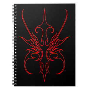 Fierce Black and Red Tribal Line Art Illustration Spiral Notebook