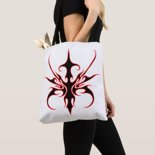 Fierce Black and Red Tribal Line Art Illustration Tote Bag