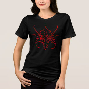 Fierce Black and Red Tribal Line Art Illustration Tri-Blend Shirt
