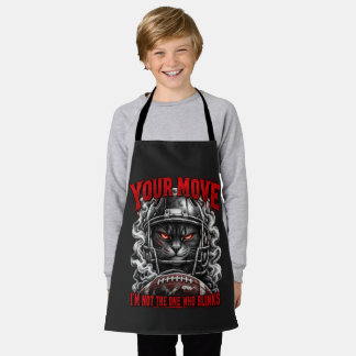 Fierce Black Cat Football Red Grunge Art Apron