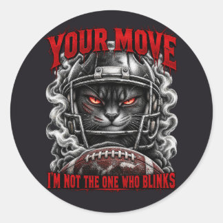 Fierce Black Cat Football Red Grunge Art Classic Round Sticker