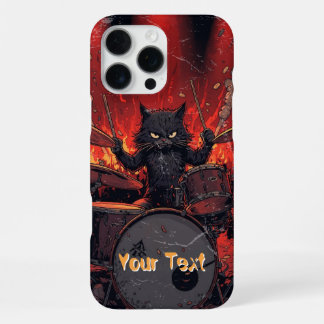 Fierce Black Cat Playing Drums Angry Drummer iPhone 16 Pro Max Case