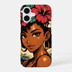 Fierce Black Girl Anime Portrait iPhone 16 Case