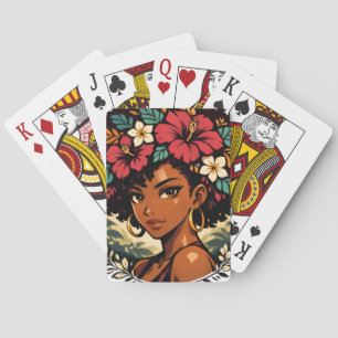 Fierce Black Girl Anime Portrait Playing Cards