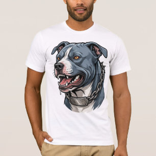Fierce Blue Grey Pit Bull with Spiked Chain Collar T-Shirt