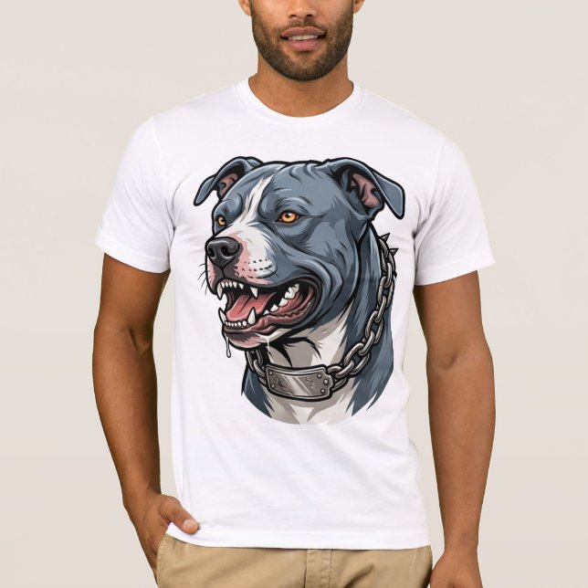 Fierce Blue Grey Pit Bull with Spiked Chain Collar T-Shirt (Front)