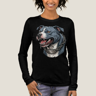 Fierce Blue Grey Pit Bull with Spiked Chain Collar Tri-Blend Shirt