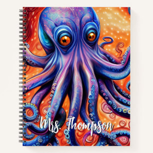 Fierce Blue Watercolor Octopus with Custom Name Notebook