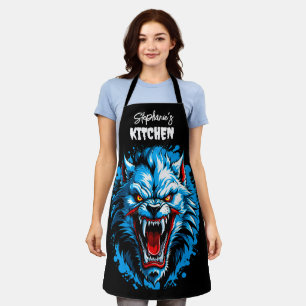Fierce Blue Werewolf  Apron