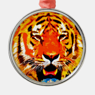 Fierce Bright Orange Siberian Tiger Metal Tree Decoration