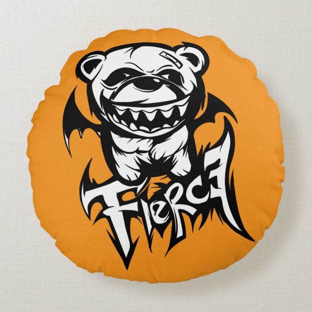 Fierce Cartoon Bear Round Cushion (Front)