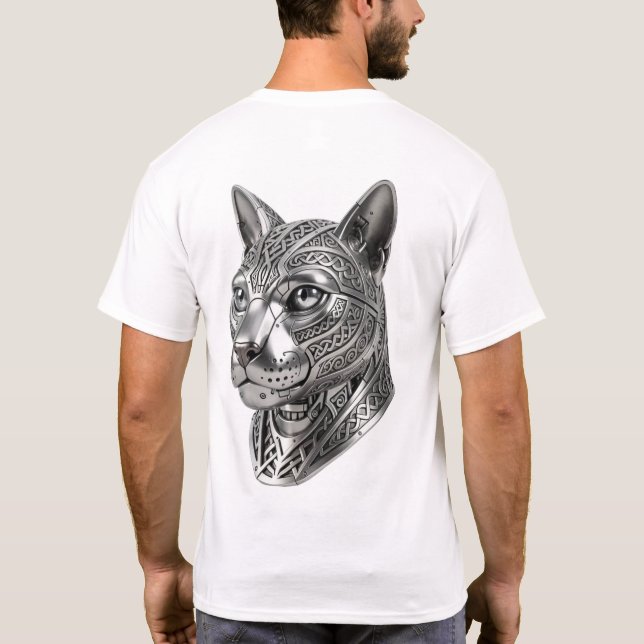 Fierce Celtic Silver Cat Head – Stealth Warrior To T-Shirt (Back)