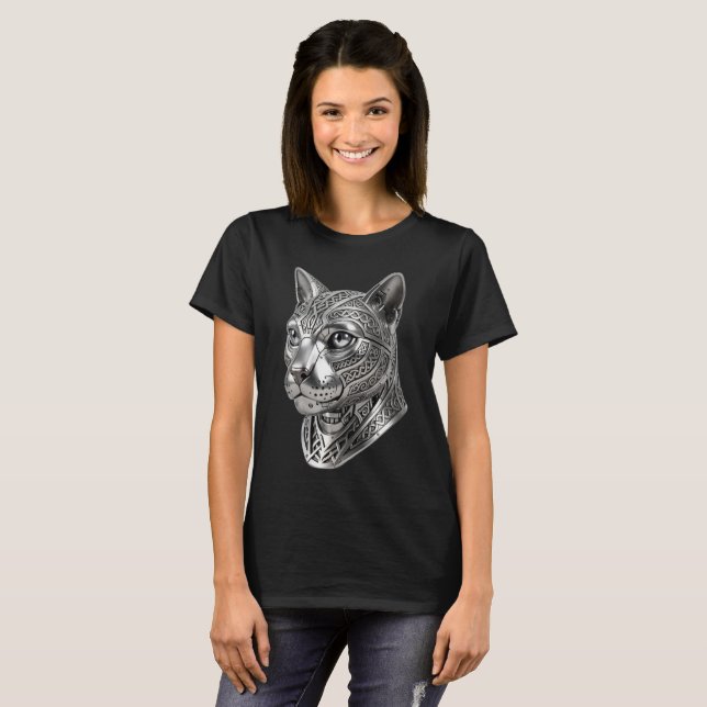 Fierce Celtic Silver Cat Head – Stealth Warrior To T-Shirt (Front Full)