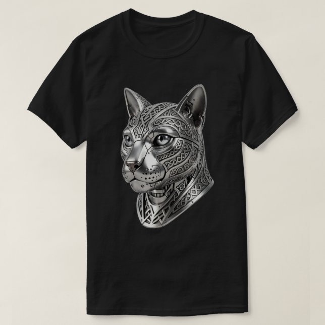 Fierce Celtic Silver Cat Head – Stealth Warrior To T-Shirt (Design Front)