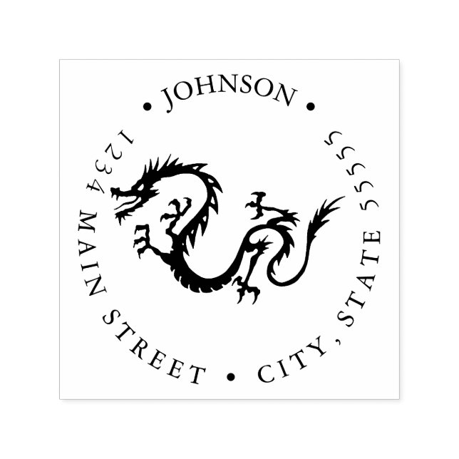 Fierce Chinese Dragon Silhouette Return Label Self-inking Stamp (Design)