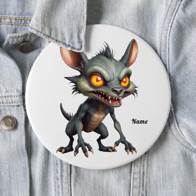 Fierce Chupacabra Art Spiky Fur Fantasy Creature  6 Cm Round Badge (In Situ)