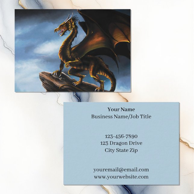 Fierce Copper Gold Black Dragon Fantasy Business Card (Creator Uploaded)