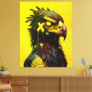 Fierce Cyber Eagle with Neon Accents Contemporary Canvas Print