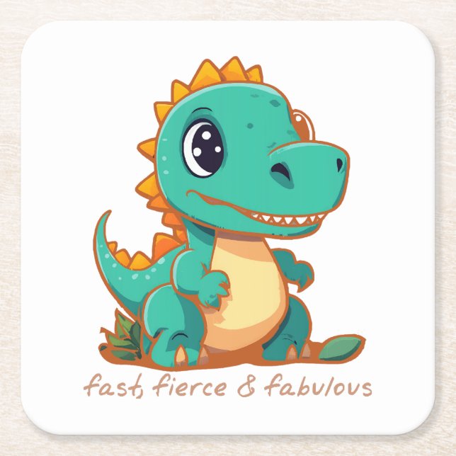 Fierce Dinosaurs Square Paper Coaster (Front)