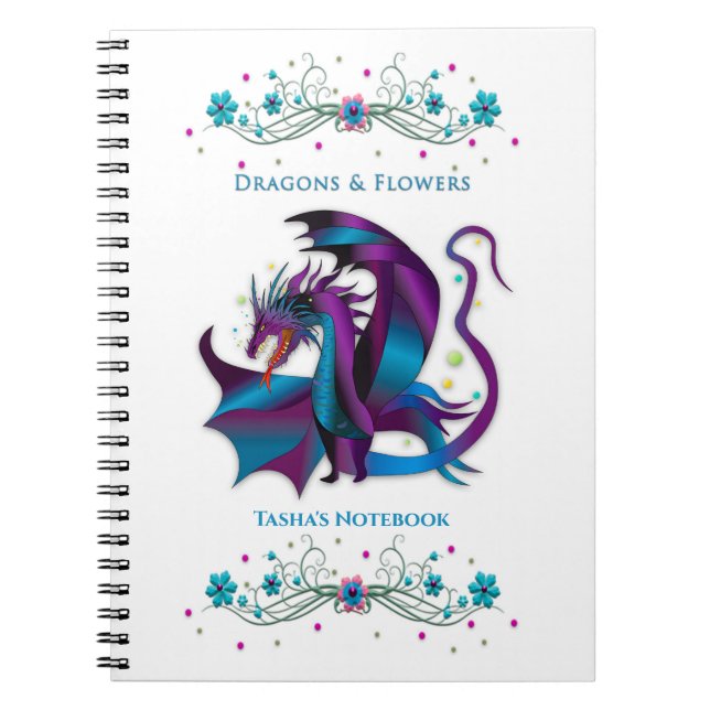 Fierce Dragon Flowers Feminine Name Insert Spiral Notebook (Front)