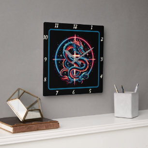 Fierce Dragon Wrapped in Gold Square Wall Clock