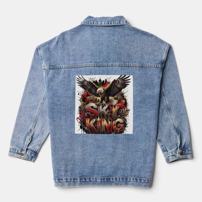 Fierce Eagle Graphic T Shirt | Dark Fantasy Bird A Denim Jacket (Back)